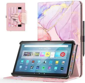 OKP Portable Electronic Device Cover for Amazon Tablet 11 (13th Generation, 2023 Release), Multi-Angle Stand Case with Pocket Auto Wake/Sleep, PU Leather, Marble Rose Gold