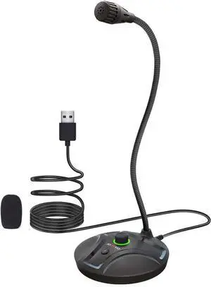 JOUNIVO USB Computer Microphone JV605 PRO with Mute Button & Volume Knob Compatible with PC Laptop Desktop Mac PS4, Play & Plug Gooseneck Mic Recording for Gaming, Streaming, YouTube, Vocal