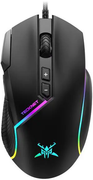 TECKNET Wired Gaming Mouse, 12,800 DPI with Optical Sensor, 8 Programmable Buttons, 13 RGB Backlit Modes, Ergonomic Design, Custom Software Gaming Mice for Laptop,PC