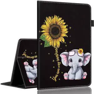 Case for All New Fire HD 10 Tablet 11th Generation and Fire HD 10 Plus 2021Slim Fit Foldable Standing Cover Case with Auto Sleep/Wake for Fire HD 10 Tablet 10.1 InchCute Elephant and Sunflower