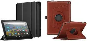 Fintie Case for Fire HD 8 & Fire HD 8 Plus Tablet (12th/10th Gen, 2022/2020 Release) - Black Slim Shell Lightweight Stand Cover + Brown Rotating Swivel Stand Protective Case, Auto Sleep/Wake