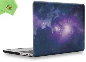 UESWILL Retina 15-inch Galaxy Pattern Hard Case Cover Compatible with MacBook Pro 15 inch with Retina Display (NO Touch Bar, NO CD-ROM) Model A1398 + Microfibre Cleaning Cloth, Nebula/Purple