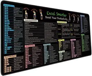 Excel Shortcut Keys Mouse Pad - Extended Large XXL Cheat Sheet Gaming Mousepad - PC Office Spreadsheet Keyboard Mat - Non-Slip Stitched Edge (35.43x15.75x0.12 inches)