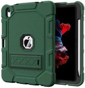 Azzsy Case for iPad (A16) 11th Generation 11 Inch 2025 / iPad 10th Generation 10.9 Inch 2022, [Built-in Pencil Holder] Heavy Duty Shockproof Rugged Protective Case, Alpine Green2