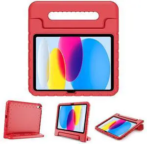 ProCase Kids Case for iPad A16 11th Generation 2025/iPad 10th Generation 2022 with Pencil Holder, iPad 11/10 Case Shockproof Lightweight Cover with Stand Convertible Handle for Children -Red