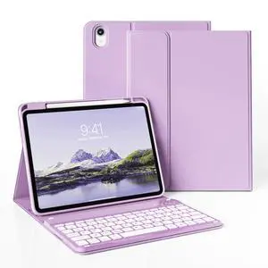 GKABXY Keyboard Case for iPad (A16) 11th Gen 11 inch 2025 & iPad 10th Gen 10.9 inch 2022,7-Color Backlit Wireless Bluetooth Keyboard,Soft TPU Back Shell with Pencil Holder, Auto Sleep/Wake (Lilac)