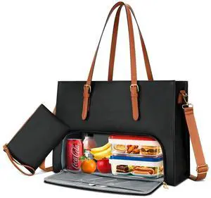 KKXIU Lunch Tote Bag for Women 15.6 Inch Laptop Briefcase Work Bag with Insulated Lunch Compartment Professional Tote for Business, Work, Nurse, Office, Collage, Casual, Gift for Women