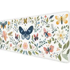 Vintage Floral Desk Pad Mouse Pad 31.5 x 11.8 Inch Butterfly Moth Bee Boho XL Mouse Pad Large Mousepad Extended Laptop Keyboard Mat Gaming Desk Pad Mouse Mat Office Computer Keyboard Laptop Home