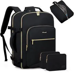 LOVEVOOK Carry on Backpack, 50L Travel Backpack Women for Airplanes, 18inch Laptop Backpack with Toiletry Bag Carry on Bags for Airplanes Casual Daypack for Weekender Overnight Hiking, Black-Black