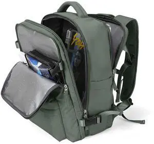 Large Travel Backpack Women, Carry On Backpack,Hiking Backpack Waterproof Outdoor Sports Rucksack Casual Daypack with USB Charging Port Shoes Compartment, Dark Green