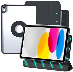 ZENLU iPad 10th Generation Magnetic Case with Removable Folio Cover, Premium Semi-Silicone Leather, Vertical Stand, Clear Back, Smart Sleep/Wake, Full Protective Case for iPad 10 Gen (Black)
