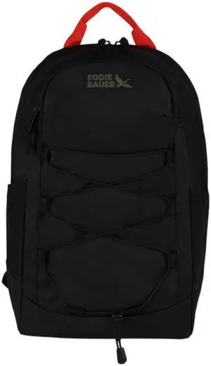 Eddie Bauer Varsity Backpack 22L | Everyday Carry | Work | Travel | Commuter | Padded Laptop Sleeve | Stretch Bottle Pockets | Bungee | Lightweight | Durable - Black