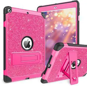 BENTOBEN for iPad 9th Generation Case, iPad 8th Generation Case, iPad 7th Generation Case, iPad 10.2 2021/2020/2019 Case, Glitter Sparkly 3 Layer Shockproof Kickstand Protective Tablet Cover, Hot Pink