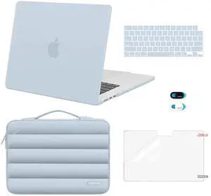 MOSISO Compatible with MacBook Air 15 inch Case 2025 2024 2023 Release M4 A3241 M3 A3114 M2 A2941 Touch ID, Plastic Hard Shell&Puffy Sleeve Bag&Keyboard Cover&Webcam Cover&Screen Film, Baby Blue