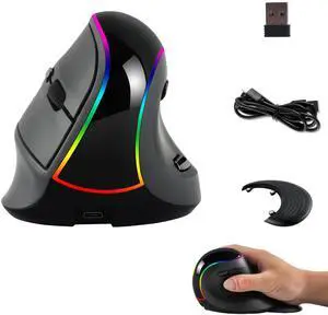 RGB Vertical Mouse 2.4G Wireless Bluetooth Wired Tri-Mode Ergonomic Mouse with Removable Palm Rest Portable Rechargeable Optical Mouse with LED Light for Laptop PC Desktop Notebook Tablet Adult Gifts