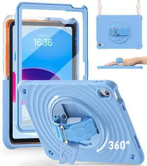 BRAECN Ripple Case for iPad (A16) 11th/10th Generation 11''/10.9'' 2025/2022,4 Layers Military-Grade Full Body Protection,Screen Protector,360 Rotating Handle,Kickstand,Shoulder Strap,Kids-Friendly