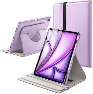 JETech Rotating Case for iPad Air 13-Inch M3/M2 (2025/2024) with Pencil Holder, 360 Degree Rotation PU Leather Folio Protective Cover (Purple)