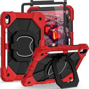 Auizotl Case for iPad (A16) 11th Generation 11 Inch (2025) /iPad 10th Generation 10.9 Inch (2022) with Screen Protector,Military Grade Shockproof 10th Gen i Pad Case with Rotatable Stand,Red Black