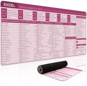 Baziabbo Office Desk Mat, Excel Cheat Sheet Keyboard Mat, Excel Shortcut Desk Pads,Non-Slip Excel Mousepad with Stitched Edges for Computer (Sheet Pink)
