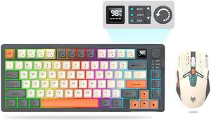 Attoe 75  Wireless Gaming Keyboard and Mouse Combo, Tri-Mode BT5.0/2.4GHz/USB-C, RGB Backlit Keyboard + 3D 1600DPI Mice, 2000mAh Battery, 80 Keys, Knob Volume Control (Black)