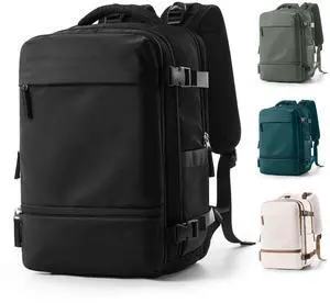 Travel Backpack Simple Durable Carry On Backpack with Shoe Compartment, Personal Item Travel Bag Flight Approved, Water Resistant Laptop Backpack for Women Men Weekender Business, Black