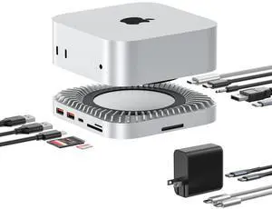 40G Mac mini M4 Dock & Stand with 8T NVMe SSD Enclosure, 11-in-1 USB 4 Mac mini Hub with 2X USB-A 3.2 10Gbps, USB-C 3.2 10Gbps, SD/TF 4.0, 65W Power Adapter, 8K DP Video Interface, 3.5mm Audio