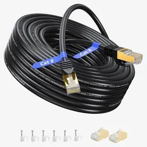 Cat 8 Ethernet Cable 50 ft,High Speed Internet Network Cable with Gold Plated RJ45 Connector,Outdoor and Indoor Professional Lan Cable,Heavy Duty 40Gbps 2000Mhz SFTP Patch Cord,for all RJ45 Device