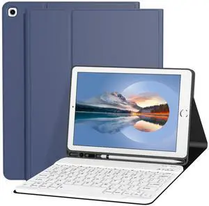 Divufus Keyboard Case for iPad 9th/8th/7th Generation 10.2 Inch [Magnetic Detachable Wireless Keyboard][Support 3 System] Flip Stand Case with Pencil Holder for iPad 10.2 2021/2020/2019, Navy Blue