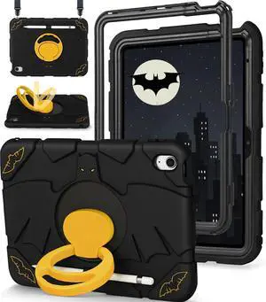 LISEVO for iPad 10th Generation Case 10.9 Inch, for iPad A16 Case 11th Generation 2025 - Boys Cute Cartoon Black Heavy Duty Shockproof Rugged Protective Cover with Rotating Stand & Strap & Pen Holder