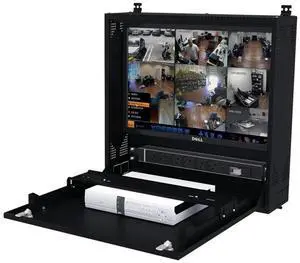 Wall-Mount DVR/NVR Security Enclosure, Lockable Steel Cabinet with 1U Adjustable Rail, Ventilated, 22 W × 21.2 H × 5.9 D, Black (RAL 9005)  STURDX