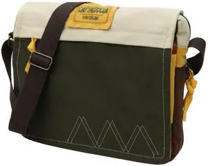 Cappadocia Vintage Cotton Messenger Bag  Accordion Expanding Shoulder Bag | Green Cream - 40 cm / 15.7 in