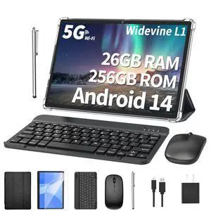 Android Tablet with Keyboard, 26GB RAM, 256GB ROM(1TB Expand), 10.1 inch Android 14 Tablet, 8000mAh Battery, BT 5.0, GMS Certified, 2.4G&5G WiFi, 2 in 1 Tablets with Mouse, Case, Stylus(Black Case) Android Tablet with Keyboard, 26GB RAM, 256GB ROM(1TB Expand), 10.1 inch Android 14 Tablet, 8000mAh Battery, BT 5.0, GMS Certified, 2.4G&5G WiFi, 2 in 1 Tablets with Mouse, Case, Stylus(Black Case)
