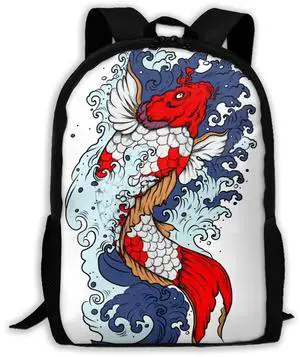 Satuen Large Capacity Bookbag Backpack 17 Inch,Cute Fish Swimming Personalized Funny Travel Laptop Backpacks Daypack with Side Pockets,Cartoon Book Bag Rucksack for Outdoor