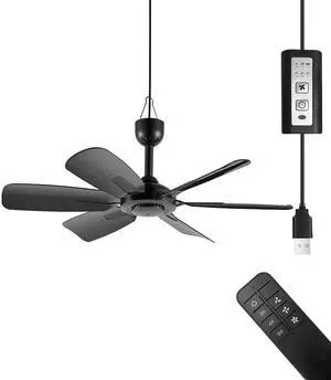 lolobaer 17.7-inch Portable USB Hanging Fan with 6 Blades, Indoor/Outdoor Use for RV, Camping, and Canopy, Quiet OperationFan with remote control (with remote control)