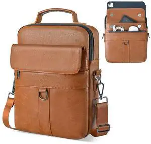 11 inch Leather Tablet Carrying Sleeve Case for iPad Air 11 M3 M2 & Pro 11 M4 with Magic Keyboard, Amazon Fire HD 10/Max 11, Galaxy Tab A9+ Plus, Protective Travel Pouch Padded Bag, Brown