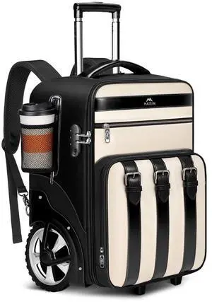 MATEIN 2 In 1 Rolling Backpack for Women with Shoulder Strap, Flight Approved Luggage Travel Backpack with Large Wheels, Anti Theft Big 17 inch Roller Suitcase Laptop Bag with USB Port, Black White