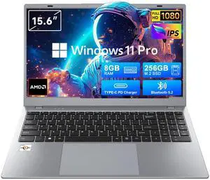 Akocrsiy 15.6" FHD Laptop for Students and Business, 8GB RAM 256GB SSD, AMD 3020e Processor, Windows 11 Pro, Office 2024, Long Battery Life, Lightweight Notebook, Type-C, WiFi 5 & BT 5.2, Space Gray