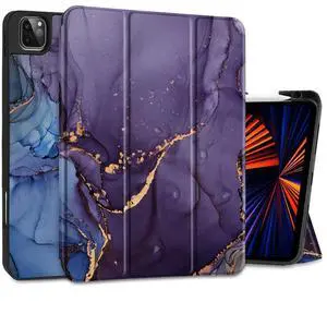 DONGKE Case for 2022/2021/2020/2018 iPad Pro 11 inch Gen 4/3/2/1 - Slim Protective Case - Built in Pencil Holder Support Charging - Trifold Stand & Sleep/Wake Cover - Abstract Marble