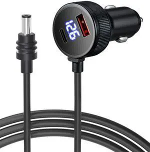 Car Charger Cable for Starlink Mini 6.5FT/2M with Display - 60W DC + 33W Dual USB-C/USB-A Power Adapter for Trucks, RVs & Boats, 12-24V Aluminum 18AWG Cord with Real-Time Voltage Monitoring