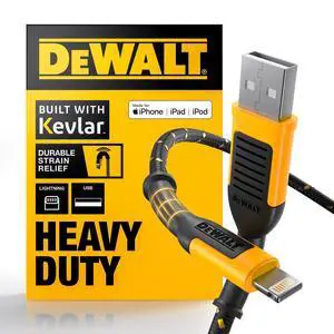 DEWALT Heavy Duty USB A to Lightning Cable [Apple MFi Certified] Durable iPhone Charger, Lightning Cables, Fast Charging iPhone Charger Cord Compatible w/iPhones 14/13/12/11 Pro Max iPad AirPods, 6FT