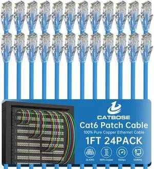 1 Foot Cat6 Patch Cables(24 Pack), Solid Pure Copper Patch Cord, Cat 6 Ethernet Cable, UTP Network, High Speed RJ45 Internet Cables, Compatible for Router, Switche, PC, Server, PS4/5, Xbox - Blue 1 Foot Cat6 Patch Cables(24 Pack), Solid Pure Copper Patch Cord, Cat 6 Ethernet Cable, UTP Network, High Speed RJ45 Internet Cables, Compatible for Router, Switche, PC, Server, PS4/5, Xbox - Blue