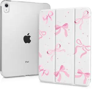 Tuiklol Case for iPad 11 inch A16 2025 Generation 11th / iPad 10.9 inch 2022 10th Genertion, Slim Protective with Shockproof Cover PC Matte Clear Transparent Back Shell Auto Wake/Sleep, Bow-White