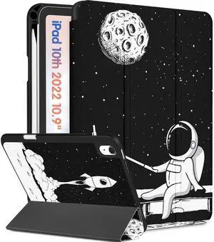 Wazzasoft for iPad A16 Case 2025 - for iPad 10th Generation Case Cute Women Girls Kids Teens Astronaut Design Unique with Pencil Holder Auto Sleep/Wake Tablet Cover for Apple 11/10 10.9 Inch