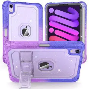 ZoneFoker Case for iPad mini A17 Pro, for iPad mini 7th/6th Generation Case 8.3 inch 2024/2021 with Pencil Holder/Stand, Slim Cover for i Pad Mini 7/6 (Clear Glitter/Gradient Blue Purple)