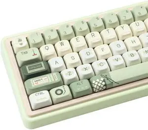 TIMSEKER PBT Keycap Set 145 Keys FOA Profile Retro Style Minimalist White Green Dye Sublimation Mechanical Keycaps Custom Gaming Accessories Fit for Mechanical Keyboards Alice Keyboard