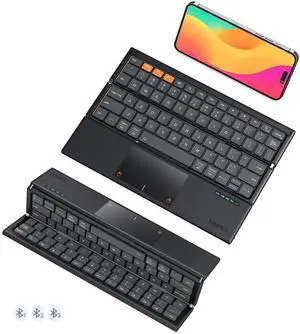 MEETION Foldable Bluetooth Keyboard with Touchpad, Tri-Folding Compact Box Portable Keyboard, Rechargeable Wireless Travel Keyboards with Trackpad for iPad Smartphone Laptop PC Windows iOS Mac Android
