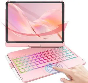 MMK iPad 11 Pro Case with Keyboard | Compatible with iPad Air (4th, 5th Gen | M2, M3) & iPad Pro 11 inch (2018-2022, 1st-4th) | 10 Color Backlight & 360 Rotation with Multi-Touch Trackpad-Rose Gold