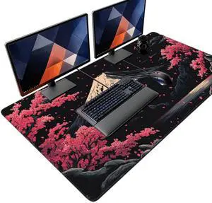 ZOCOZY Extra XXXL Japanese Cherry Blossom Gaming Mouse Pad, Watercolor Mouse Pads Keyboard Mat, Stitched Edges Mousepad, Non-Slip Rubber Base Desk Mat for Office & Home (48x24 Inch)