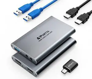Portta HDMI Video Capture Card, Stream and Record in 1080P60 with Ultra-Low Latency, 4K HDMI in/Loop Out, USB 3.0 to PC Compatible with Camcorder/PS4/PS5/Xbox/Nintendo Switch 2/OBS, Gray