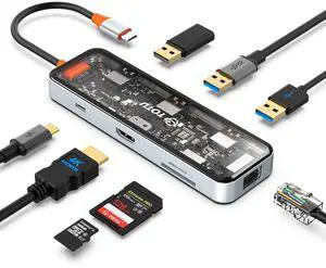 Docking Station, USB C Hub, TOTU 8-in-1 Type C Hub with 4K HDMI Port, Ethernet, 100W PD USB-C Power Delivery, 2 USB 3.0 Ports, 1 USB 2.0 Port, SD/TF Card Reader, for MacBook and Other Type C Laptops